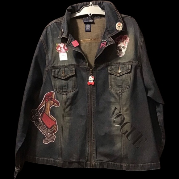 Beautiful revamped Venezia dark denim jacket with custom patch work.EUC - Picture 7 of 12